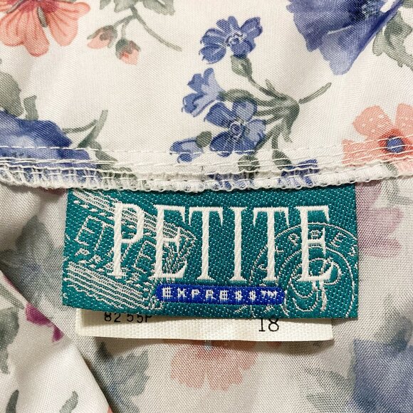 PETITE EXPRESS Vintage plus-size tie neck floral print blouse ~ XXL 2X sz 18 top - Picture 2 of 13